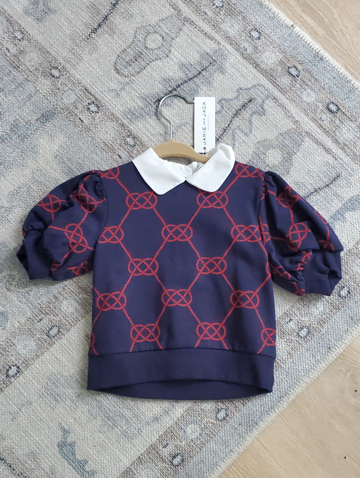 Nwt Janie And Jack Girls Nautical Collared Sweatshirt Merchant Marine Sailor Sz4